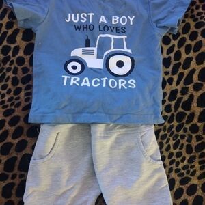 Blue Tractor Graphic T-Shirt and Gray Shorts Set